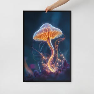 Psychedelic Mushroom Wall Art – Framed Poster Print – Trippy Room Decor – 3 Size Options