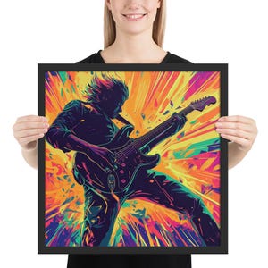Poster pop art con chitarra elettrica / Stampa artistica da parete "Man Cave Smash" / Stampa musicale in stile fumetto
