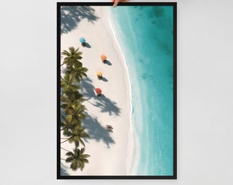 Beach Umbrella Aerial Wall Art – Framed Poster Print – Coastal Decor for Bedroom or Beach House – 3 Size Options