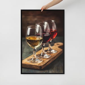 Golden Hour Wine Wall Art – Framed Poster Print – Vineyard Kitchen or Bar Decor – 3 Size Options