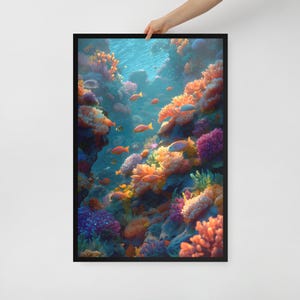 Coral Reef Wall Art – Framed Poster Print – Tropical Bathroom or Coastal Home Decor – 3 Size Options