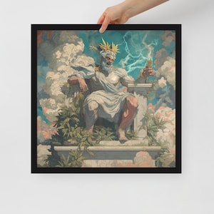Zeus che fuma erba - Poster parodia di un dio greco - Stampa AI Stoner incorniciata per dormitori, caverne per uomini, dispensari - Diverse dimensioni