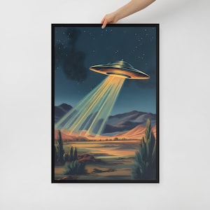 Vintage UFO Poster Wall Art – Framed Poster Print – Alien Decor for Home or Office – 3 Size Options