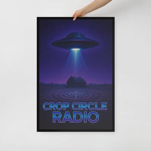 Farm UFO Wall Art – Framed Poster Print – Alien Crop Circle Decor – 3 Size Options