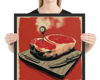 Ribeye Steak Wall Art | Bold Man Cave Butcher Print | Meat Lover Kitchen Poster | Vintage Graphic Food Art
