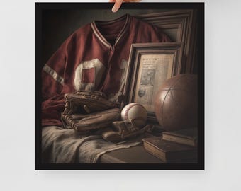 Sports Memorabilia Wall Art – Framed Vintage Athletics Print – Nostalgic Man Cave Decor for Sports Fans
