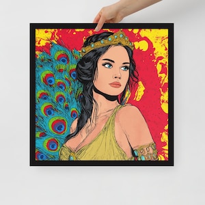 Poster Pop Art della dea greca Era, con cornice, stampa artistica AI, carta opaca, decorazione da parete in bianco e nero o legno, diverse dimensioni