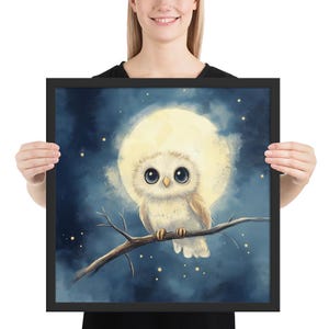 Decorazione murale per cameretta con gufo notturno in acquerello – Stampa di animali con cielo stellato per la cameretta del bambino – Decorazione notturna con gufo assonnato, unisex