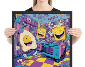 Dancing Toaster and Friends – Surreal 90s Kitchen Cartoon Art – Funky Food Print for Retro Lovers and Whimsical Walls