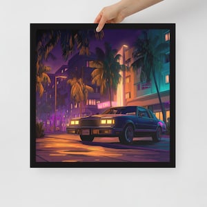 Stampa artistica con cornice in stile Neo-Noir "Scena del crimine di Miami", decorazione da parete in carta opaca, disponibile in bianco e nero o in legno, diverse dimensioni.