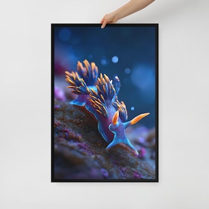 Nudibranch Wall Art – Framed Poster Print – Colorful Ocean Decor or Reef Lover Gift – 3 Size Options
