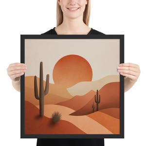 Stampa Boho Desert Cactus – Arte paesaggistica minimalista con dune di sabbia e toni della terra