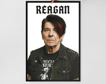 Póster del presidente Ronald Reagan – Cuadro para pared – Retrato político punk – Decoración de historia alternativa – 3 opciones de tamaño