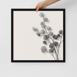 Stampa artistica con IA incorniciata, disegno di rami di eucalipto, carta opaca, decorazione da parete in bianco e nero o legno, diverse dimensioni