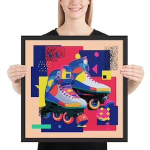 Arte murale retrò con pattini a rotelle – Poster pop con estetica anni '90 – Divertente stampa vintage per la camera da letto degli adolescenti o per la sala giochi