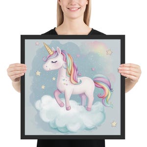 Stampa per cameretta con unicorno pastello e paesaggio arcobaleno da sogno – Stampa fantasy stravagante per la cameretta di una bambina – Decorazione magica e morbida per neonati