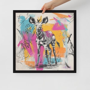 Okapi Wall Art – Framed AI Graffiti Zoo Animal Poster – Rare Jungle Wildlife Decor – Bold Gift for Animal Lovers & Zoo Fans