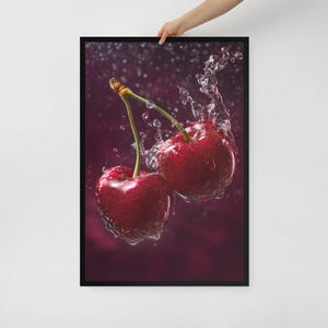 Cherries Underwater Wall Art – Framed Poster Print – Kitchen Decor or Romantic Fruit Gift – 3 Size Options