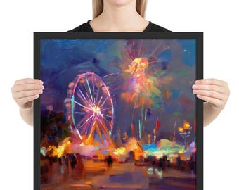 County Fair Lights – Impressionist Fireworks Over a Ferris Wheel