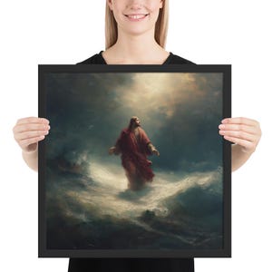 Jesus Walks on Water Art – Dramatic Renaissance Style Print – Biblical Wall Decor for Faith-Filled Homes