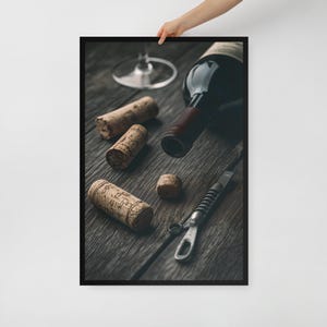 Wine Cork Still Life Wall Art – Framed Poster Print – Bar or Kitchen Decor – 3 Size Options