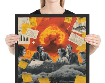 We’ll Circle Back After the Fallout Neo-Expressionist Print – Framed WWIII Satire of Bureaucracy, Crisis Spin, and Managerial Delusion