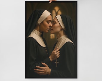 Lesbian Nun Wall Art – Framed Poster Print – Sensual Bedroom or Dorm Decor – 3 Size Options