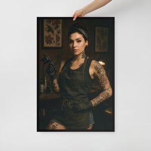 Tattoo Artist Pin Up Poster Wall Art – Framed Poster Print – Studio or Man Cave Decor – 3 Size Options