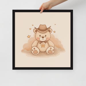 Stampa artistica con cornice in carta opaca "Sceriffo Teddy Bear Nursery" in diverse dimensioni, colore: nero, bianco o legno