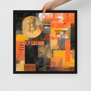 Bitcoin Pop Art Collage Framed AI Art Print Matte Paper Wall Decor In Black White Or Wood Multiple Sizes