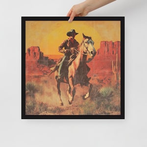 Poster da parete con sigaretta da cowboy robusto – Stampa AI incorniciata – Decorazione da bar o garage in stile western americano – Disponibili diverse misure