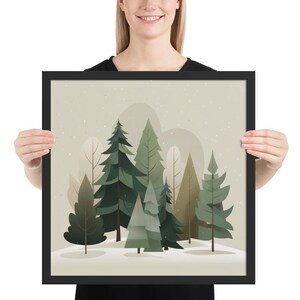 Minimalist Evergreen Forest Print – Scandinavian Winter Decor in Soft Green Tones