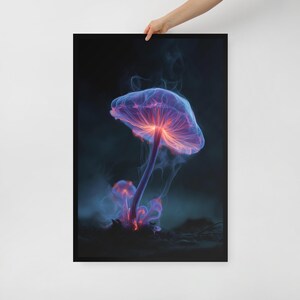 Neon Mushroom Wall Art – Framed Poster Print – Psychedelic Room Decor – 3 Size Options