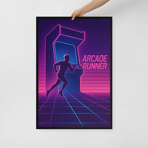 Arcade Wall Art – Framed Poster Print – Retro Runner Gamer Decor – 3 Size Options