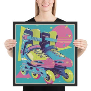 Arte murale retrò con pattini a rotelle – Poster pop con estetica anni '90 – Divertente stampa vintage per la camera da letto degli adolescenti o per la sala giochi