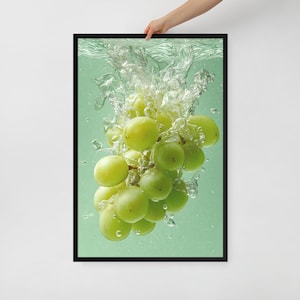 Green Grapes Underwater Wall Art – Framed Poster Print – Kitchen Decor or Wine Lover Gift – 3 Size Options
