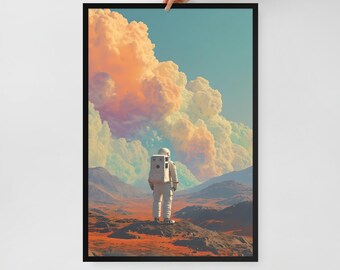 Póster vintage de astronauta para pared – Lámina enmarcada – Decoración espacial para dormitorio u oficina – 3 opciones de tamaño