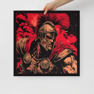 Poster Pop Art del dio greco Ares con cornice, stampa artistica AI, carta opaca, decorazione da parete in bianco e nero o legno, diverse dimensioni