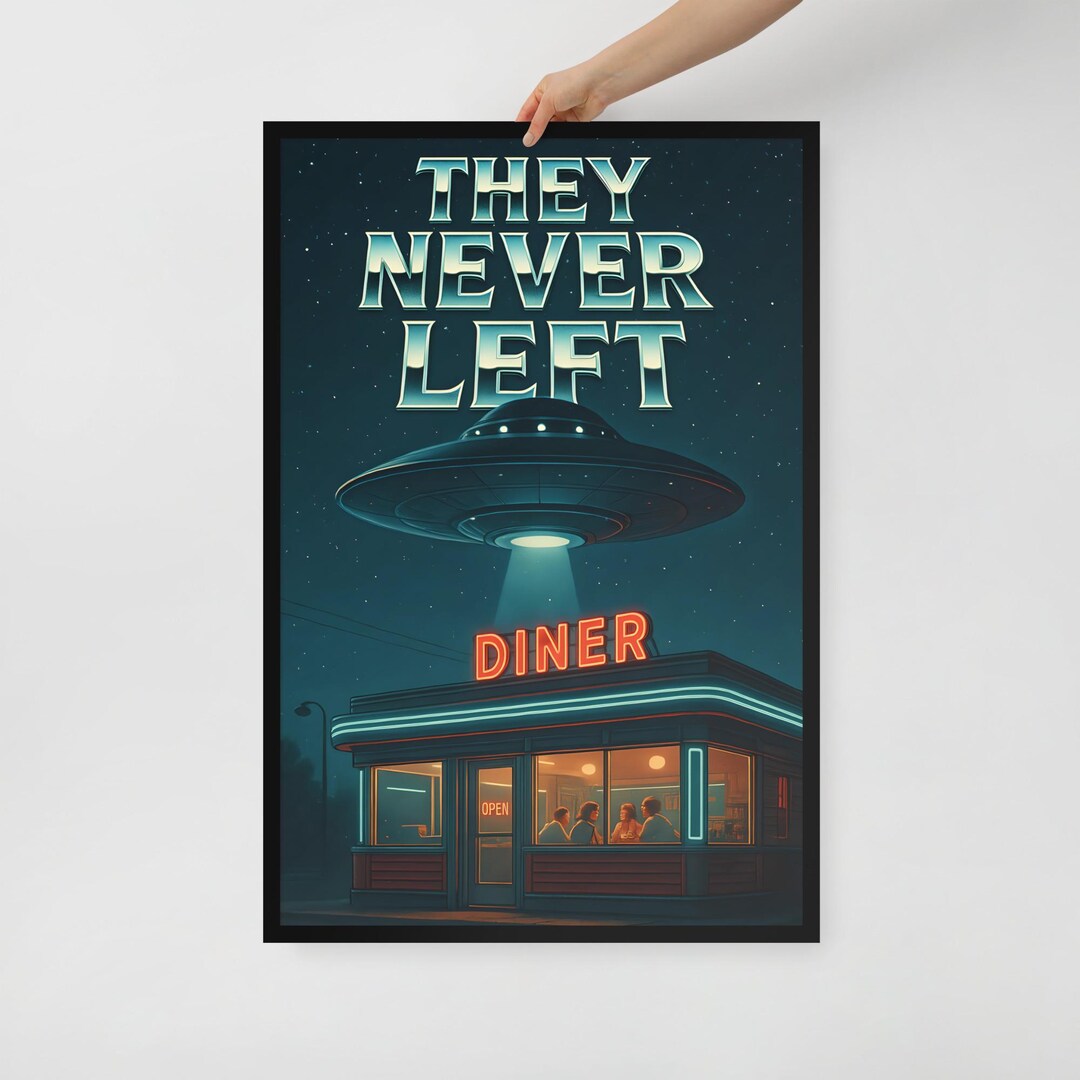 Alien Poster Wall Art – Framed Poster Print – Retro Diner UFO Decor ...