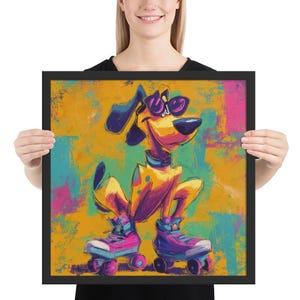Cool Dog on Skates – 90s Cartoon Art Print – Funky Neon Animal Poster for Playroom or Retro Fun Decor