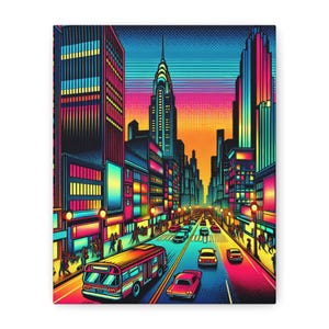 Vibrant Cityscape Canvas Art, Colorful Wall Decor, Urban Wall Art, Neon Night City Print, Home Artwork for Modern Living Spaces