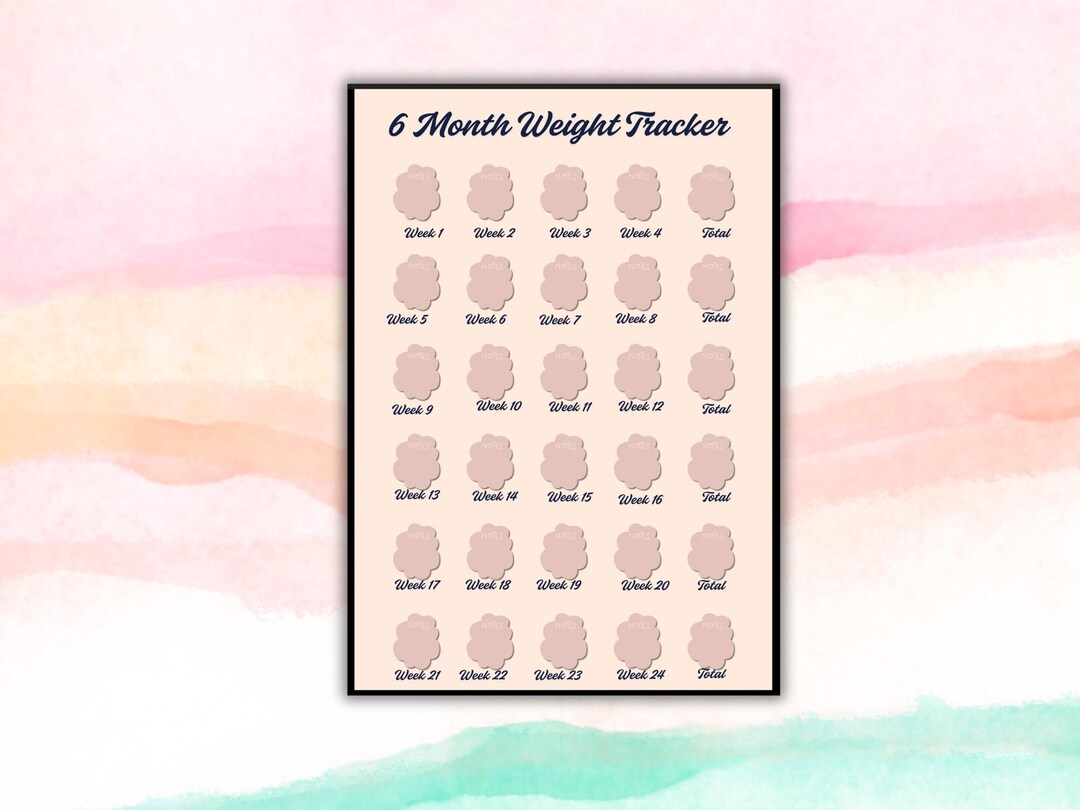 Week Data Tracker 6 Month Weight Tracker, Digital Weekly Weight Loss Tracker, Printable ...