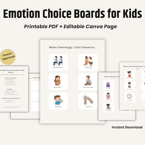 Emotiekeuzebord voor kinderen afdrukbaar, kaarten met kalmerende hulpmiddelen voor grote gevoelens en emotionele regulatie (bewerkbaar canvas en pdf)