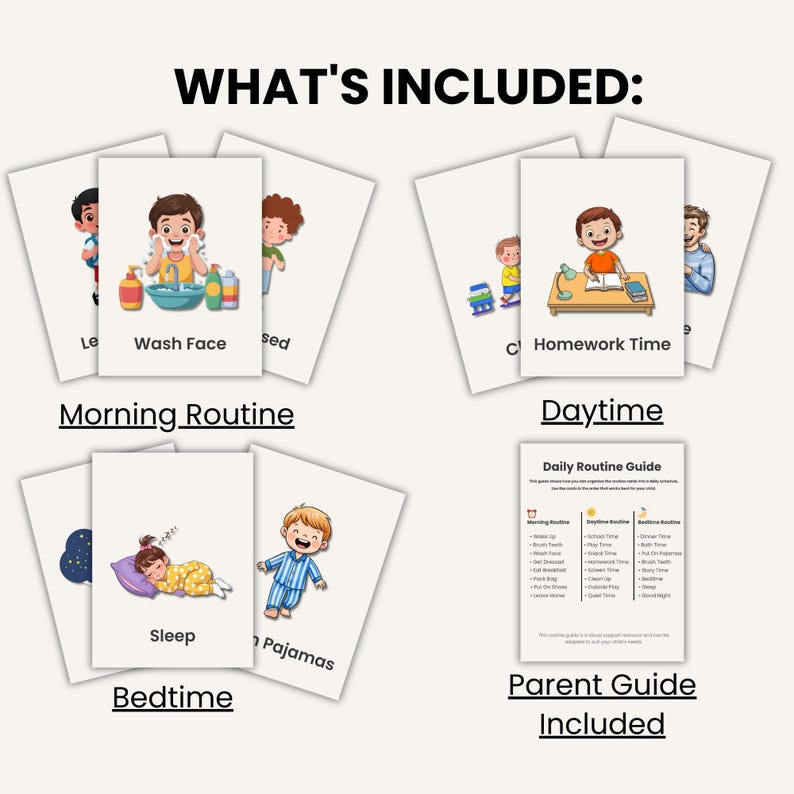 Kids Daily Routine Visual Cards Printable, Morning Daytime Bedtime ...