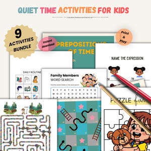 Quiet Time-Aktivitäten für Kinder druckbares Paket, bildschirmfreie, unabhängige Spiele, Puzzles und Lernarbeitsblätter, ruhige Ecke im Alter von 3-7 Jahren