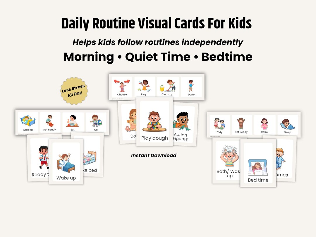 Kids Visual Schedule Cards Printable, Daily Routine Chart for Morning ...