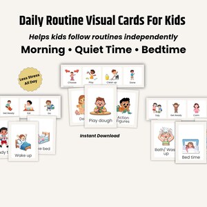 Daily Routine Visual Cards for Kids. Morning, Quiet Time and Bedtime Routine. Printable Visual Schedule. Autism & ADHD Support