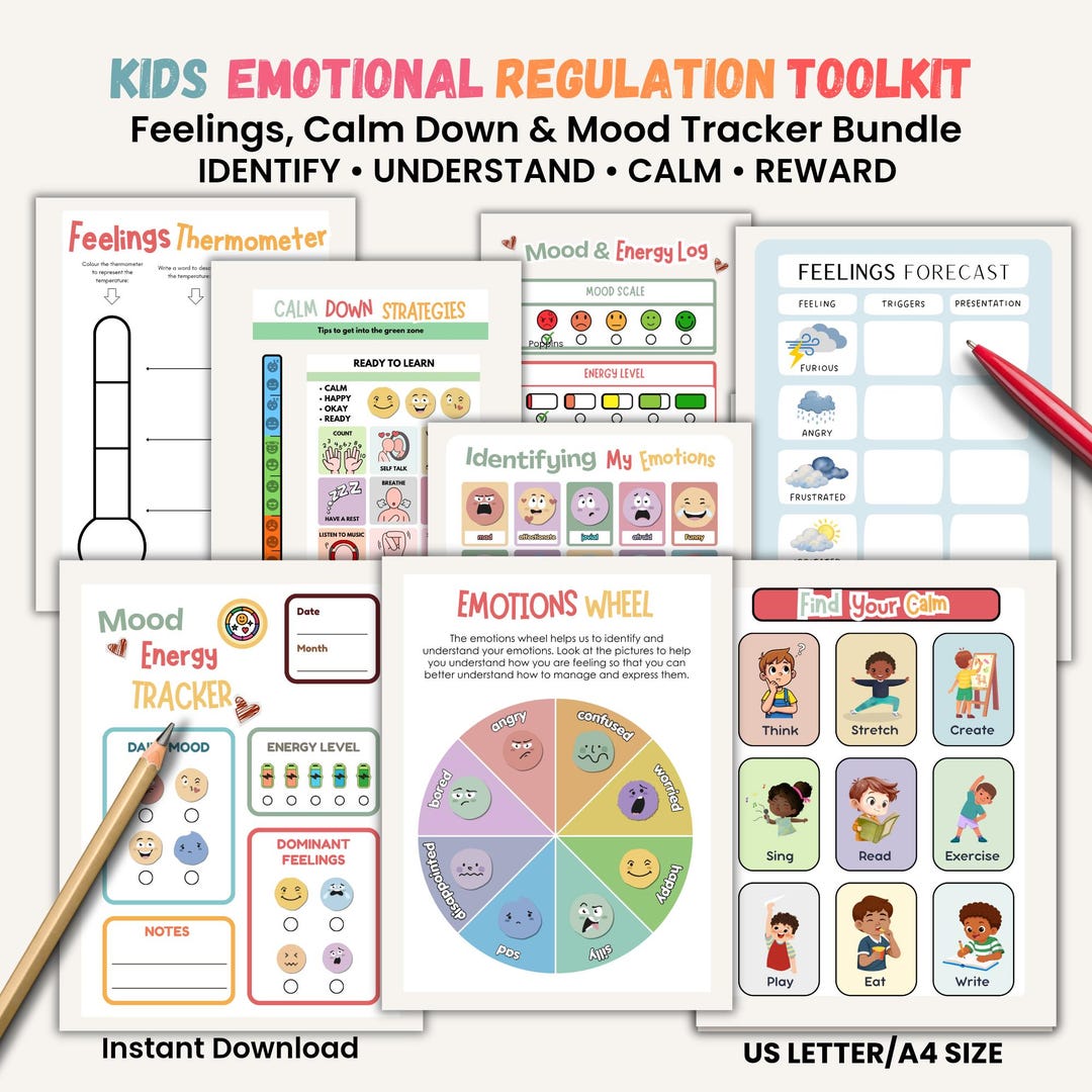 Kids Emotional Regulation Bundle Printable, Calm Down Kit, Coping ...