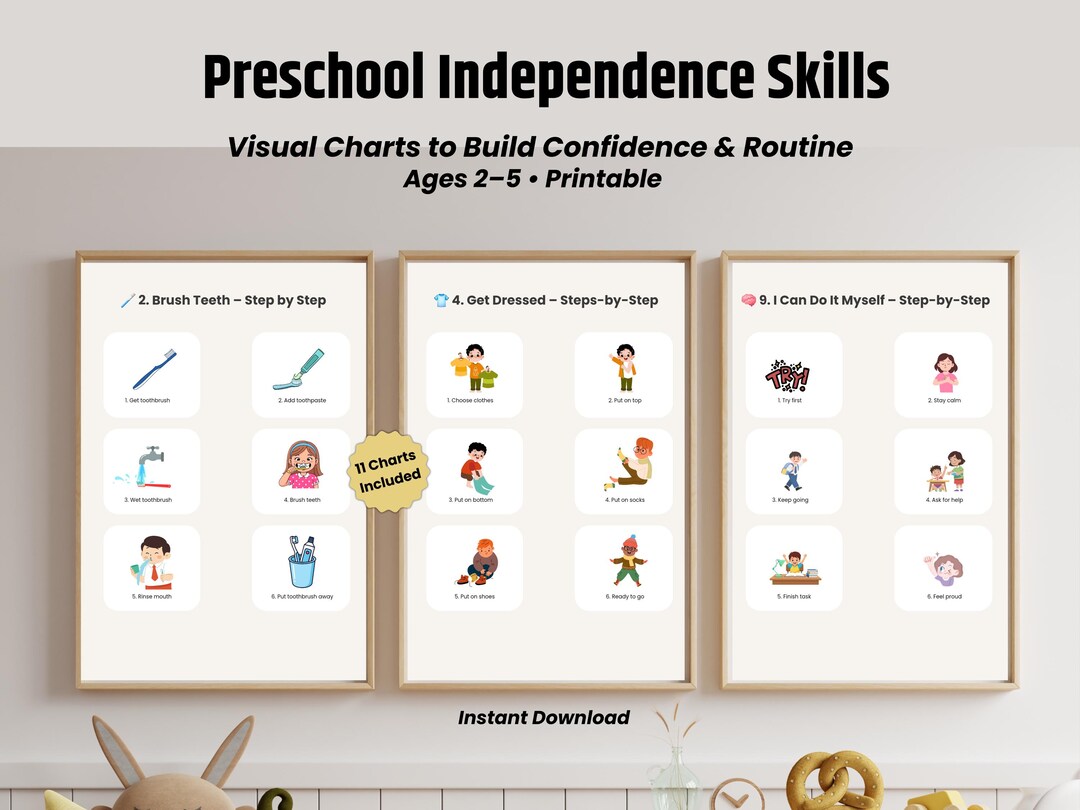 Independence Visual Preschool Independence Skills Printable Bundle, Visual Routine Charts ...