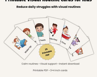 Utskrivbara visuella kort för barns dagliga rutin, schema för morgon- och dagtid, rutinkort för småbarn, visuellt stöd för autism och ADHD